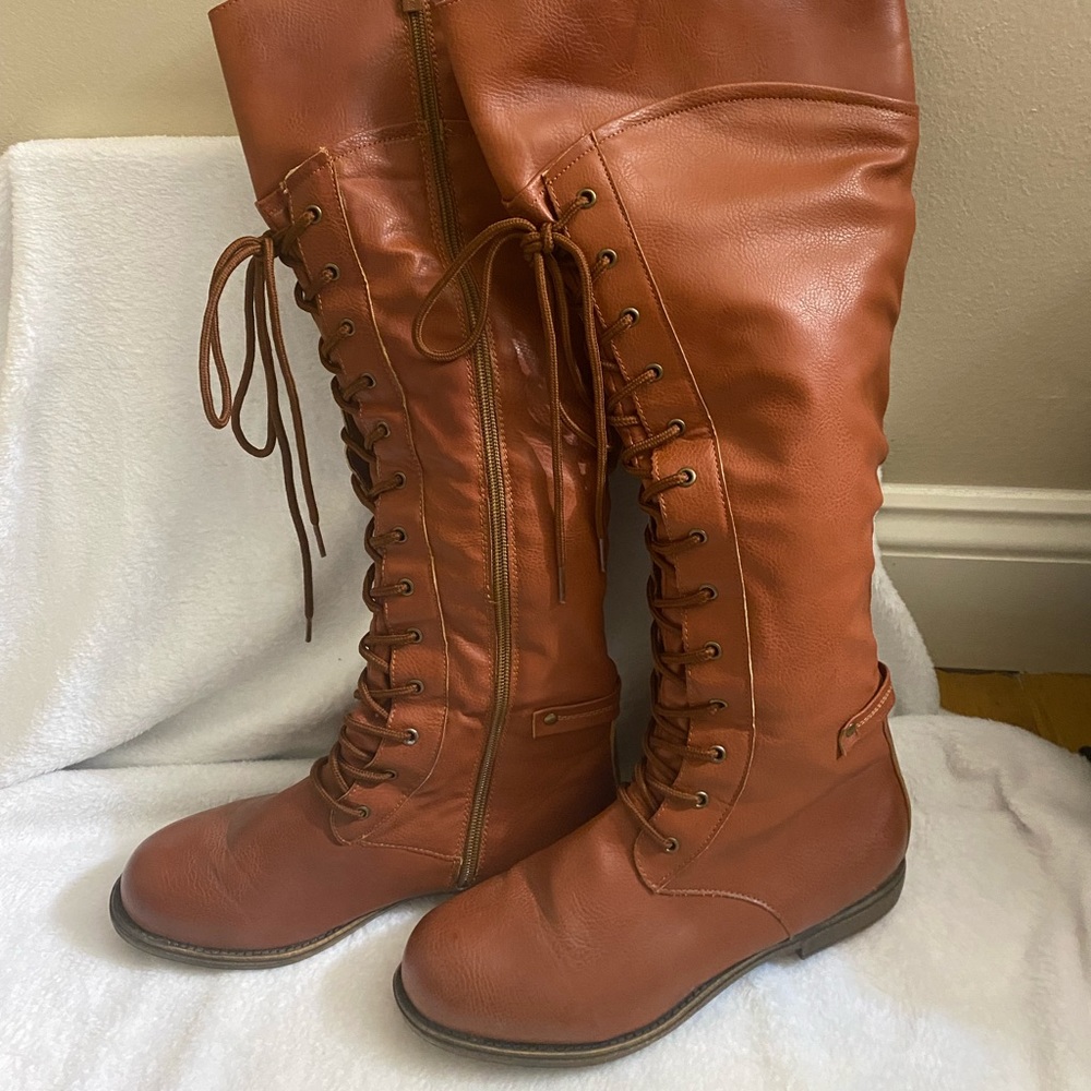 Faux leather boot.